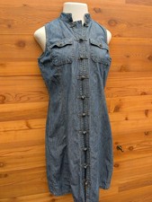 Lauren Jeans Co 10 RL Denim Dress MKA Stone Washed Blue Button Front Sleeveless