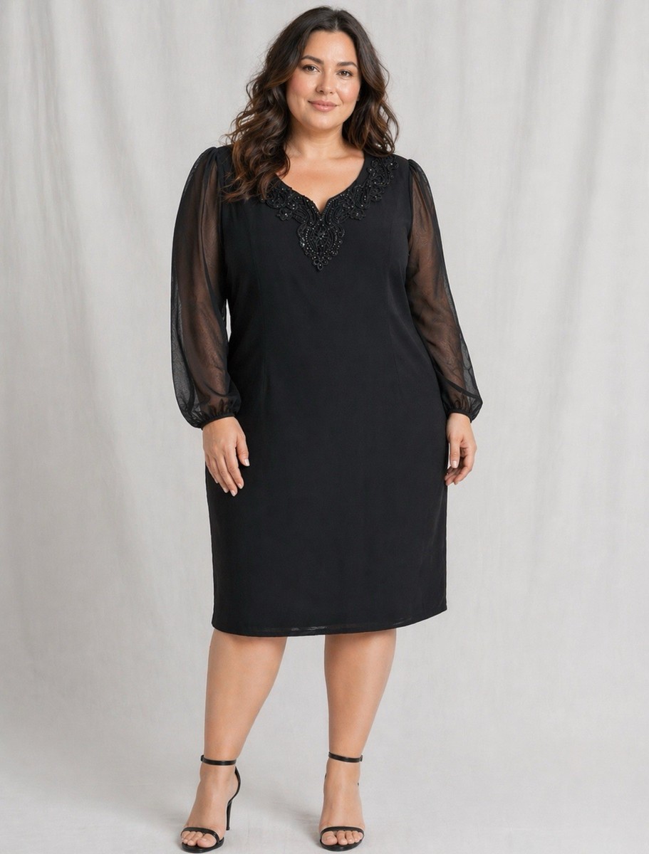 classic black cocktail dress with sleeves Vintage 1950's Black Silk Taffeta New Look Era Cocktail Dress By Suzy   Xtabay Vintage
