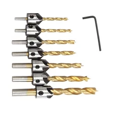 7pcs Woodworking Drill Bit Hex Key Set Pilot Screw Holes Countersink Tool