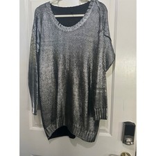 Elon Women's Silver & Black Round Neck Long Sleeves Sweater Dress Size Large