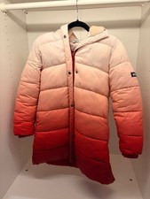 Aigle Kinder Puffer Mantel 12A (12 Jahre) rosa bis rot Ombré, Fleece Kapuze - gebraucht/gut