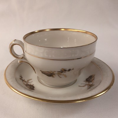 Prince Hamlet Denmark Demitasse Coffee Cup Saucer Set Gold-tone Trim Brown Rose 