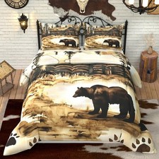 Bear Comforter Set, Cabin Theme Brown 3D Pattern for Teens Adults,Decorative ...