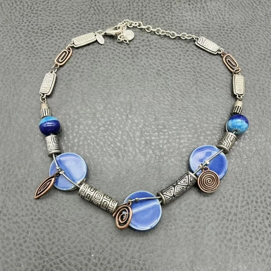 Chico's заявление ожерелье женщин синий диск бисер смешанный металл регулируемый богемное - Изображение 2 из 4