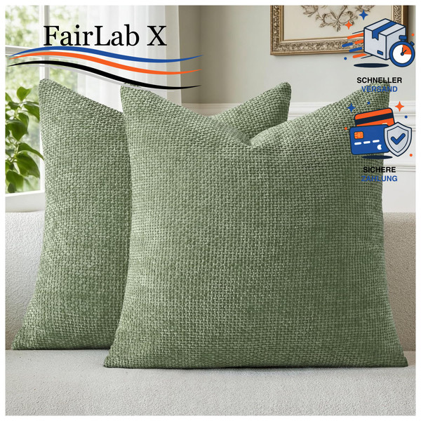 Kissenbezug 50X50 GrüN Chenille 2Er Set Dekokissen FüR Wohnzimmer Deko 0,39 Kg-image