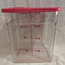Cambro Camwear 8 Quart Polycarbonate Food Storage Container With Red Lid