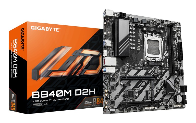 GIGABYTE B840M D2H Motherboard - AMD Ryzen 9000 CPUs, 5+2+2 Phases VRM, - AM5