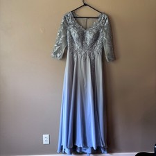 Azazie Noella Dusty Blue A-Line V-Neck Lace Chiffon Dress Size A10