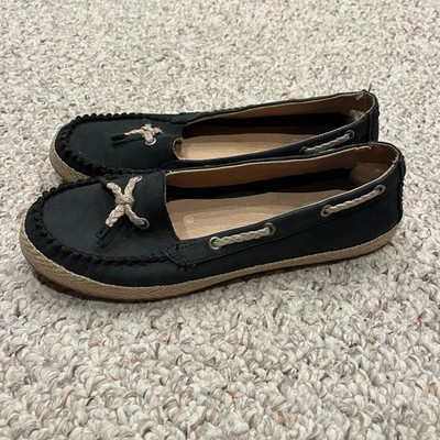 UGG Chivon Black Nubuck Leather Espadrille Loafers Sz 8.5 Casual Coastal 