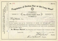 Proprietors of Boston Pier or the Long Wharf - Massachusetts Shipping Stock Cert