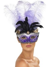 Venetian Colombina Eyemask with Multicolour Plume Adult Purple