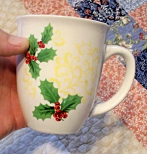 Atico Porcelain Christmas Holly Coffee Mug "The Spirit of Christmas is Love"