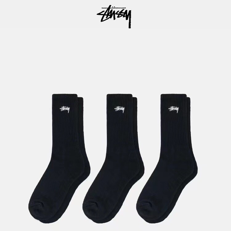 Stussy Stock Crew Socks 3 Pack - White/Black/Grey Size 8-13