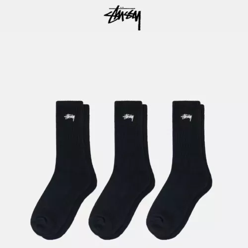 Lot de 3 paires de à prix réduit chaussettes équipage Stussy Stock 2025 taille 8-13 blanc/noir/gris