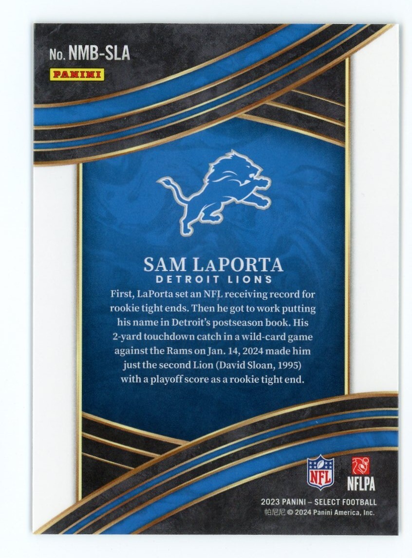 2023 Panini Select Select Numbers Sam LaPorta #NMB-SLA Rookie RC