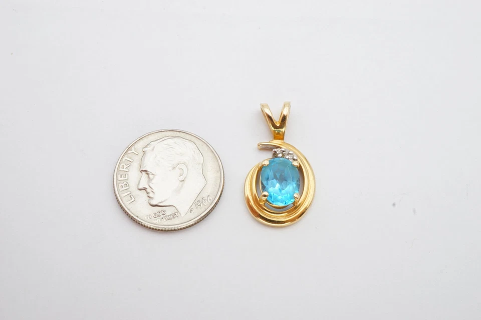 Alwand Vahan 14k Yellow Gold 1.25 Carat Blue Topaz And Diamond Swirl Pendant - Image 2 of 4