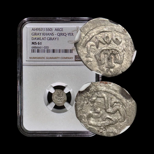 CRIMEA. 1550, Akce, Silver - NGC MS61 - Dawlat Giray I, Qirq-Yer, Ukraine 20