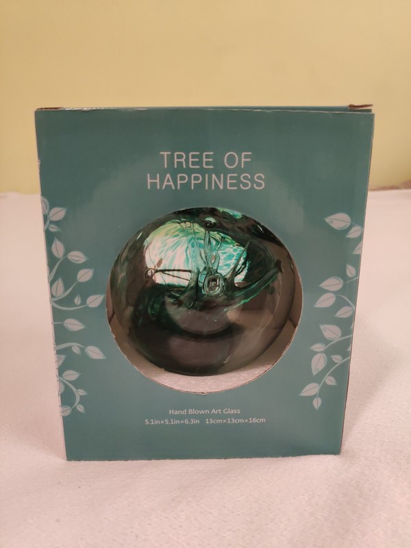 Tree Of Happiness Hand Blown Art Glass Ornament  ~ 5.1"x5.1"x6.3"