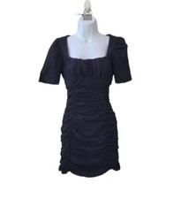 New MONROW M Black Shirred Ruched Mini Bodycon Dress Women
