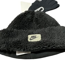 Nike Youth Black Knit Warm Beanie Hat Gloves 2 Piece Set NWT