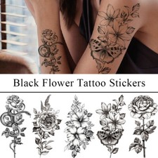 Rose Flower Tattoo Stickers Waterproof Temporary Black Tattoo Sticker Body Art