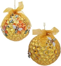 Kurt Adler Set of 2 Bumble Honeycomb Bee Hive Christmas Tree Ball