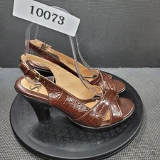 Sofft Portia Crocodiel Ope Toe Heels Womens Sz 6 Brown Leather