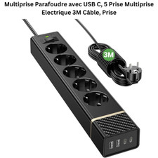 Multiprise Parafoudre avec USB C, 5 Prise Multiprise Electrique 3M Câble, Prise