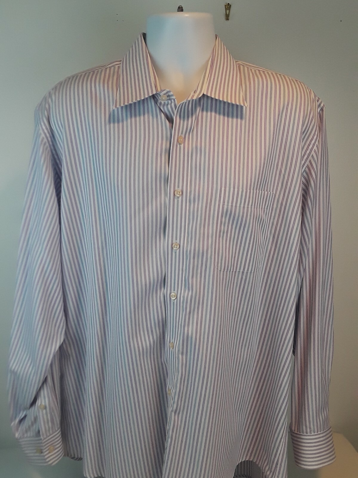 Kirkland Signature Men's Dress Shirt White Striped No… Gem