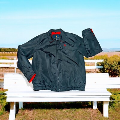 POLO ASSN Men's Medium Navy Blue Bomber Jacket Coat Windbreaker FULL  ZIP