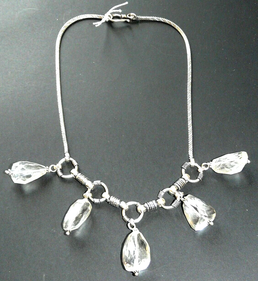 COLLANA in argento 925  pietre  QUARZO TRASPARENTE    - gioiello - Immagine 2 di 4