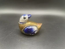 Very Rare Vintage Mexican Tonala Pottery and Brass Hand Painted Bird