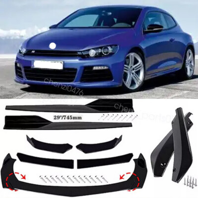 For VW Scirocco R Front Bumper Lip Spoiler Body Kit+Side Skirt Glossy blk