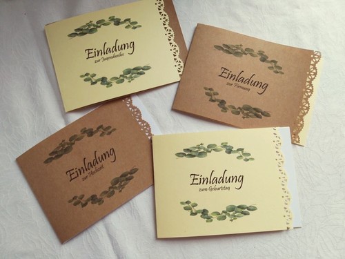 5x Einladung zur Taufe weiße Doppelkarten mit Eukalyptus-Motiv + Umschlag - Bild 6 von 8
