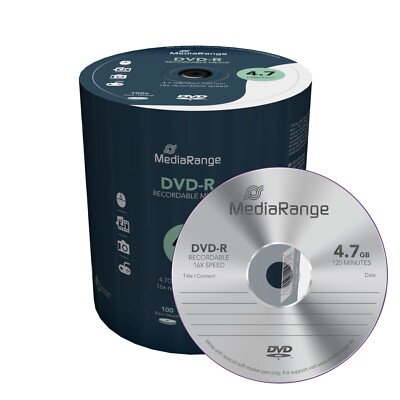 100 MediaRange DVD-R 4,7Gb 16x Shrink gelabelt 100er Pack