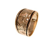PINK ROSE SILVER 925 HAWAIIAN RING PLUMERIA SCROLL 12MM TAPER BAND BLACK BORDER