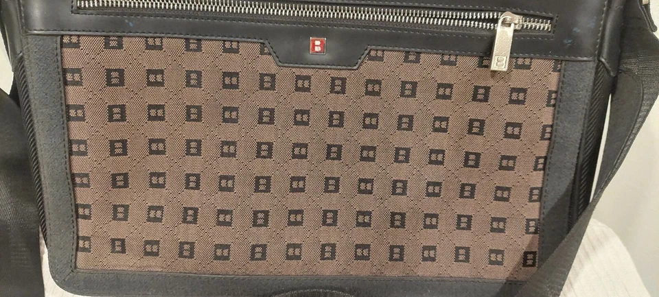 Vintage BALLY Brown Monogram Canvas Black Leather Messenger Bag - Image 2 of 4