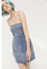 Urban Outfitters Renewal  Mini  Dress Sequin Denim Blue Strapless Sz Medium NWT