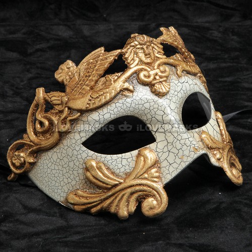 Venetian Roman Warrior Masquerade Party Face Mask for Men - Black Silver Gold - Picture 14 of 32
