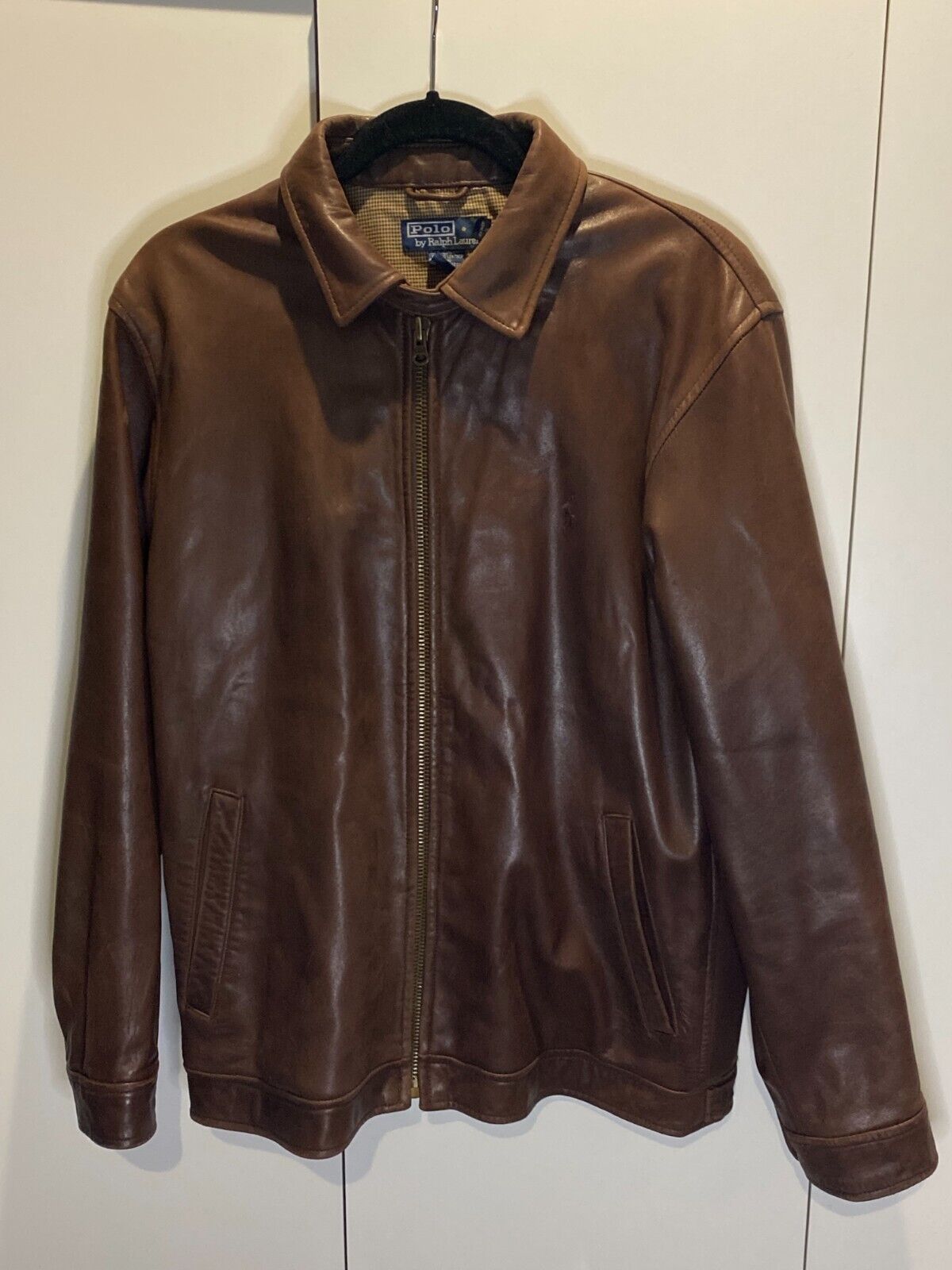 VTG 90s Polo Ralph Lauren Genuine Brown Leather Jacket Coat Mens L RN 41381  L-05