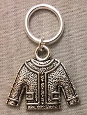 CARDIGAN STITCH MARKERS, Set of 2 - Pewter Charm on Silver Plated Ring KNIT