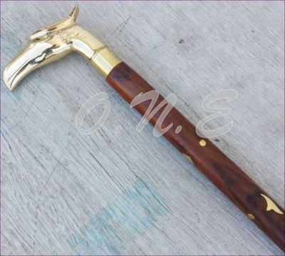 Vintage Antik Gehstock | Hölzerner Gehstock Messinggriff