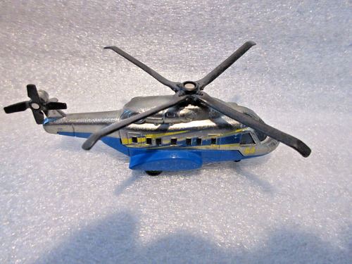 2011 MATCHBOX MISSION CHOPPER HELICOPTER #64 SILVER / BLUE / YELLOW - Picture 2 of 5