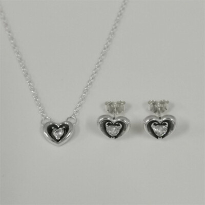 Pandora Strahlendes Herz & Schwebender Stein Anhänger Collier Schmuckset #45cm