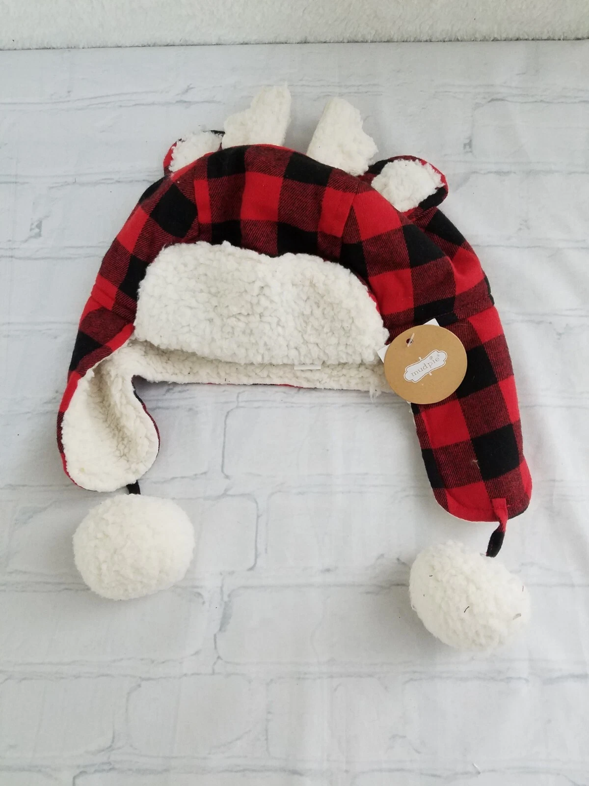 Mud Pie Red Buffalo Check Boys Winter Hat with Sherpa Fleece and Ear Flaps
