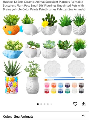 12 Sets DIY Ceramic Succulent Pots Ready to Paint Animal Planters Unpainted Pots