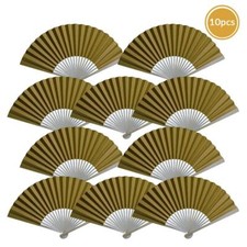 9" Gold Paper Hand Fans for Weddings, Premium Paper Stock 10 Pack 