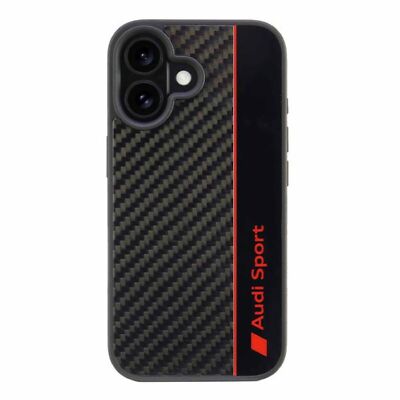 Audi Apple iPhone 16 Carbon Fiber Stripe Hardcase Hülle Schwarz