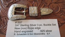 Western Buckle Set  SS7 USA 3/4" 3 pc. set STERLING SILVER .925 New