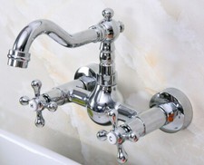 Polished Chrome Brass Kitchen Bathroom Sink Swivel Faucet - Wall Mounted snf968